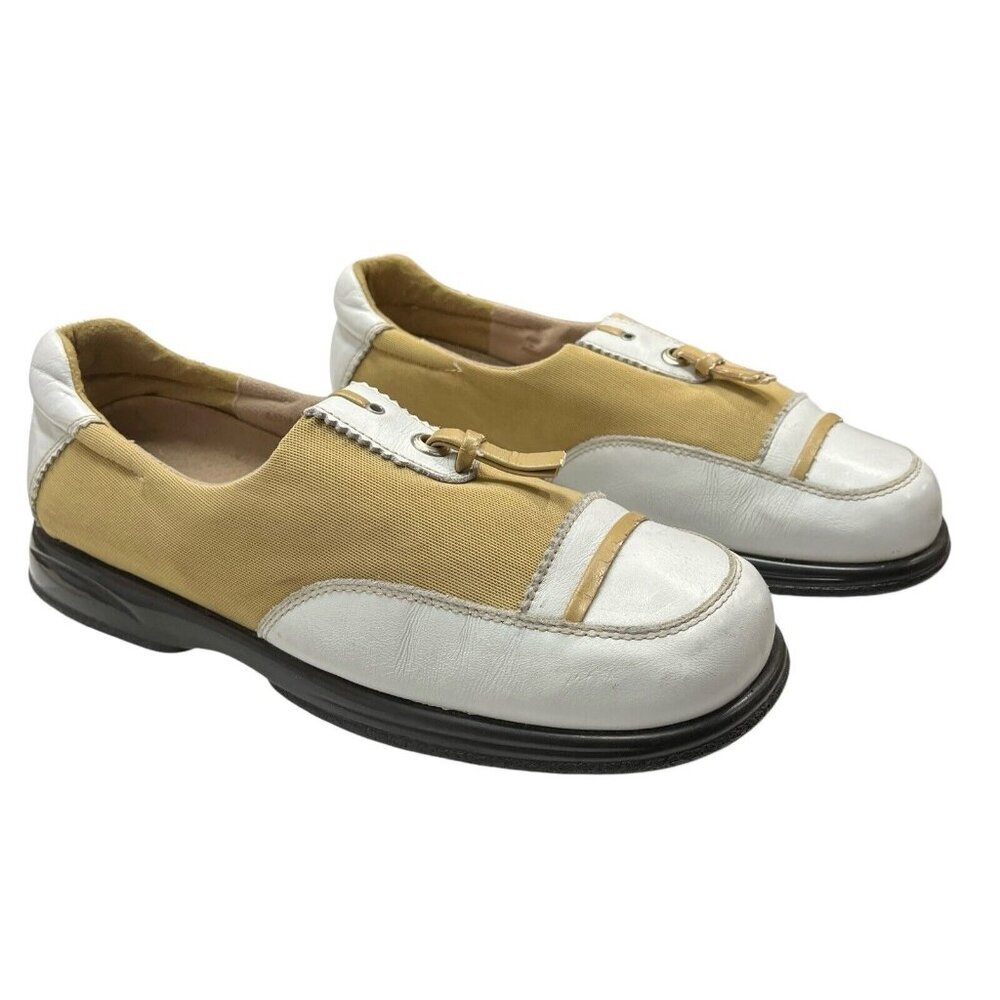 Sandbaggers Golf Shoes Womens 8.5 Anna‎ Almond White Slip On Water Resistant